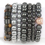 Unisex Hematite bead magnetic therapy bracelet for everyday fashion wear, stacked bracelet styling, and all-day accessory use.