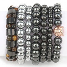 Unisex Hematite bead magnetic therapy bracelet for everyday fashion wear, stacked bracelet styling, and all-day accessory use.