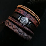 Unisex leather bead wristband set with handmade braided and beaded bracelets for everyday fashion, stacking, and gift giving.