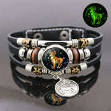 Unisex Luminous Zodiac Constellation leather bracelet for astrology-themed outfits, daily accessory use, and glow-inspired fashion looks.