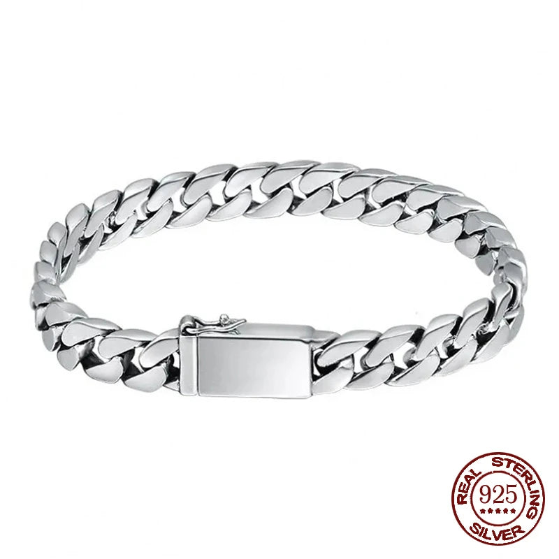 Unisex sterling silver punk chain bracelet S925 for modern styling, everyday outfits, and bold wristwear.