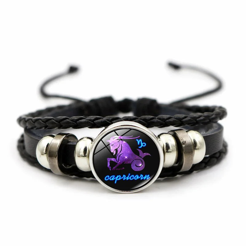 Unisex zodiac leather charm bracelet for astrology-themed outfits, daily wear, and meaningful accessory gifting.