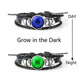 Unisex Zodiac Sign Luminous Charm Bracelet with leather band for personal astrology styling and casual fashion accessorizing.