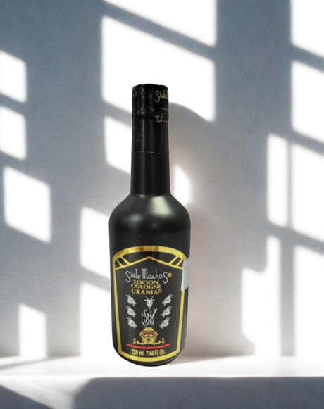 Urania Siete Machos Cologne 110ml bottle for prayer, blessing rituals, and spiritual cleansing practice.