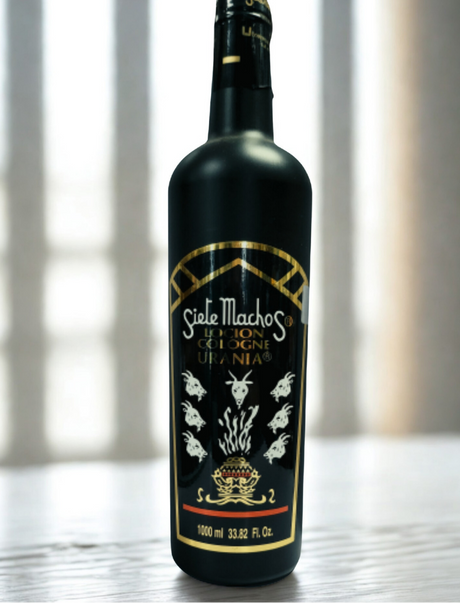 Urania Siete Machos spiritual cologne bottle for prayer, blessing, and ritual cleansing practice.