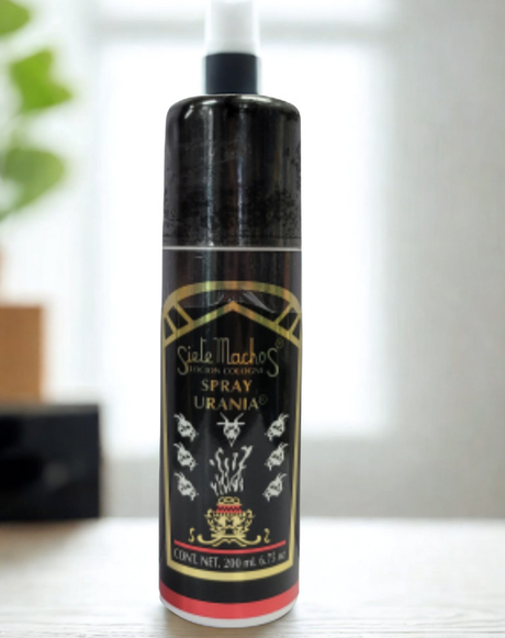 Urania Siete Machos spiritual spray bottle for prayer, blessing, and ceremonial cleansing use.
