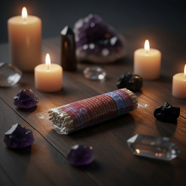 Vajra Dragon's Blood Tibetan Rope Incense 45 ropes for protection rituals, meditation, and energy clearing.