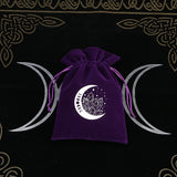 Velvet bag for tarot and divination tools for storing decks, crystals, and small reading accessories together.