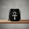 Velvet pouch with Ankh symbol embroidery for storing crystals, tarot cards, and small ritual items