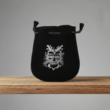 Velvet pouch with Green Man symbol embroidery for storing crystals, tarot cards, and small ritual items