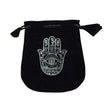 Velvet pouch with Hemsa symbol embroidery for storing crystals, tarot cards, and small ritual items