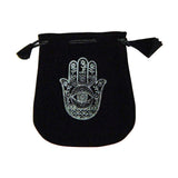 Velvet pouch with Hemsa symbol embroidery for storing crystals, tarot cards, and small ritual items