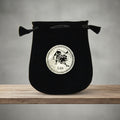 Velvet pouch with Leo zodiac symbol embroidery for storing crystals, tarot cards, and small ritual items