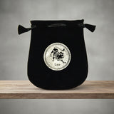 Velvet pouch with Leo zodiac symbol embroidery for storing crystals, tarot cards, and small ritual items