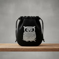 Velvet pouch with Owl design embroidery for storing crystals, tarot cards, and small ritual items