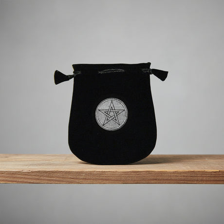 Velvet pouch with Pentagram symbol embroidery for storing crystals, tarot cards, and small ritual items