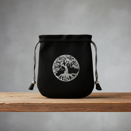 Velvet pouch with Tree of Life symbol embroidery for storing crystals, tarot cards, and small ritual items