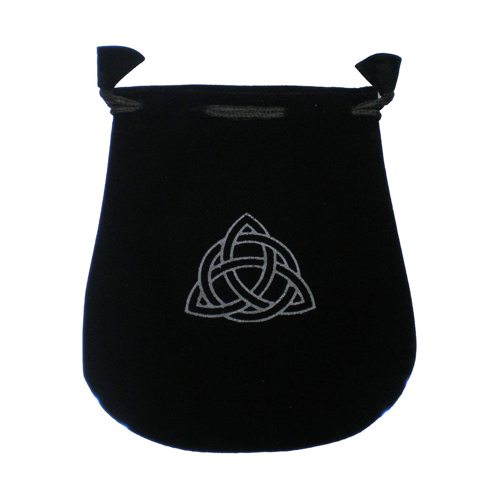 Velvet pouch with Triquetra symbol embroidery for storing crystals, tarot cards, and small ritual items