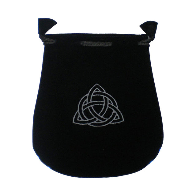 Velvet pouch with Triquetra symbol embroidery for storing crystals, tarot cards, and small ritual items