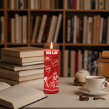 VEN A MI red 7 day prayer candle in glass container for come to me petitions, romantic intention setting, and altar use.