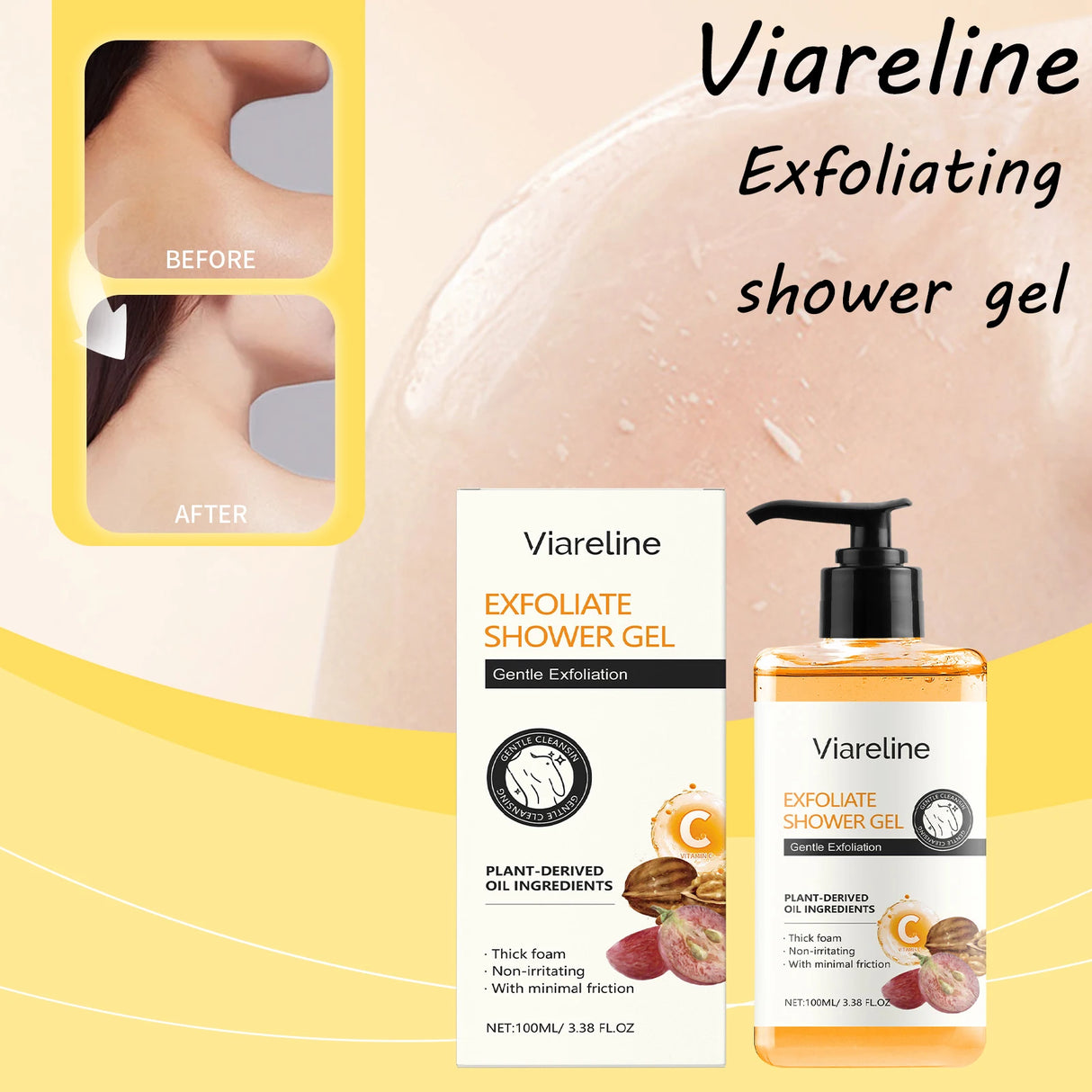 Viareline Exfoliating & Moisturizing Body Shower Gel 100ml main product shot with packaging.