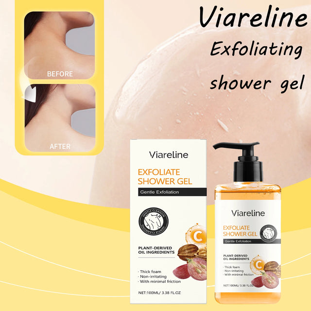 Viareline Exfoliating & Moisturizing Body Shower Gel 100ml main product shot with packaging.