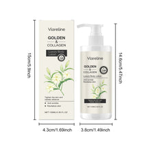 Viareline Floral Collagen Body Lotion packaging with dimensions on a white background.