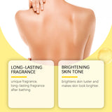 Person's back highlighting Viareline Floral Scent Body Wash Gel long-lasting lavender fragrance and brightening benefits.