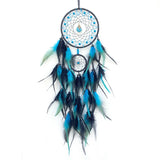 Vibrant feather dreamcatcher with crystal details for nursery wall decor, peaceful bedtime settings, and bohemian home accents.
