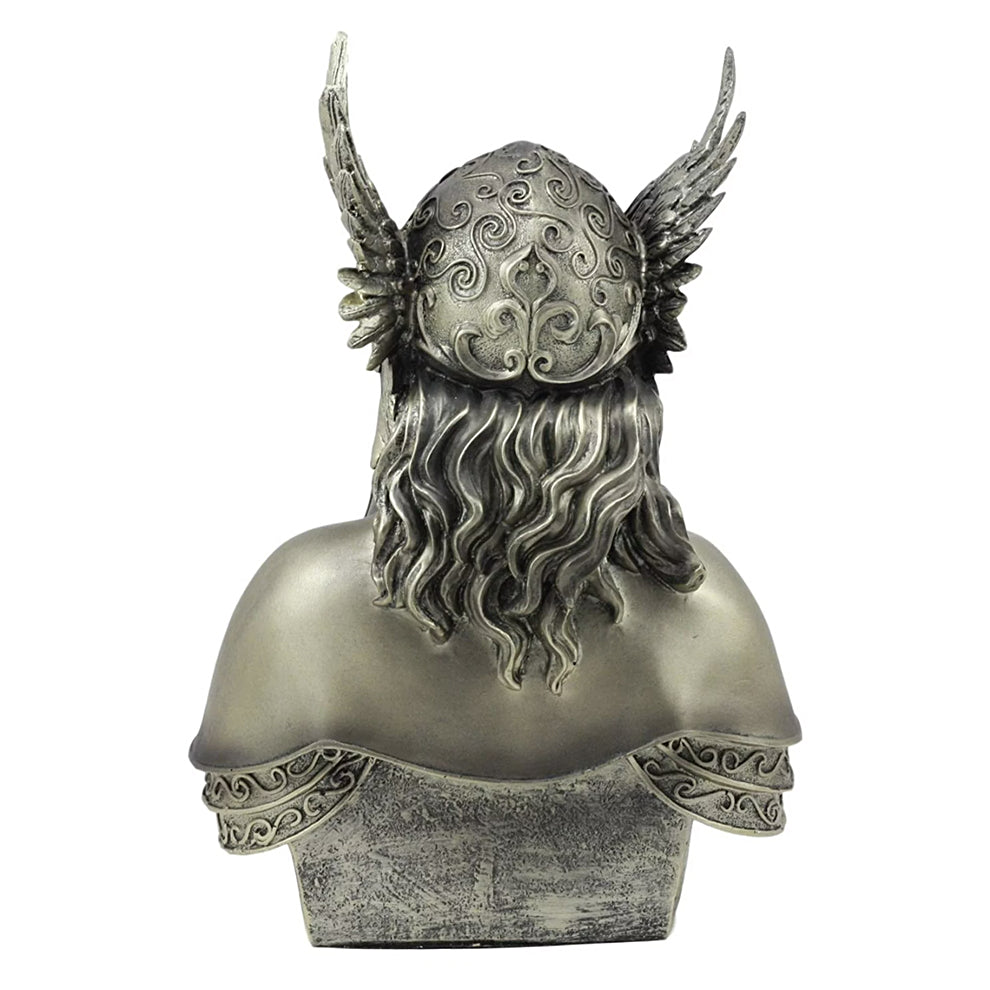 Viking Valkyrie statue bust display piece for Nordic decor, mantel styling, and collector showcase use.