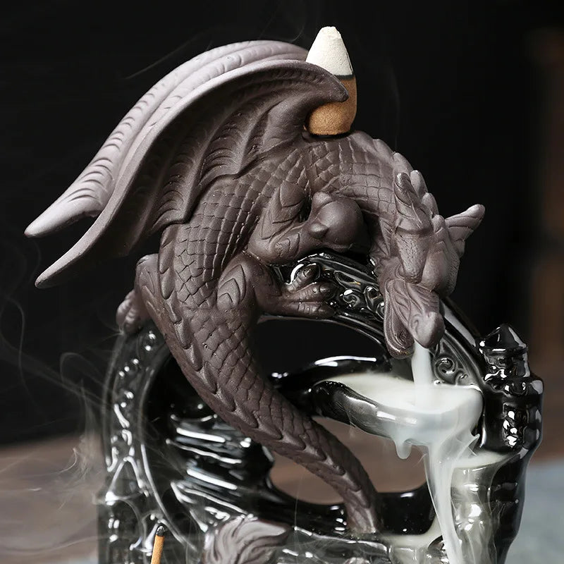 Vintage Dragon Backflow Incense Burner detailed dragon sculpture for spiritual décor and gifting.
