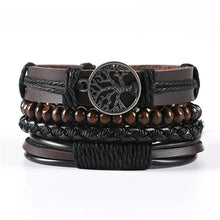 Vintage men’s leather bracelet set with tribal charms and layered bands for fashion accessorizing, gifting, and everyday use.