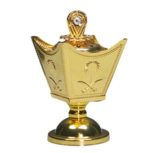 Vintage metal incense burner with Arabian gold finish for incense cones, resin, and ceremonial fragrance use.