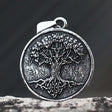 Vintage stainless steel Tree of Life pendant necklace for everyday wear, symbolic jewelry styling, and spiritual gifting.