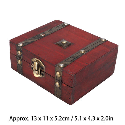 Vintage wooden jewelry box with locking clasp for storing daily jewelry, accessories, and small valuables securely.