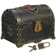 Vintage wooden treasure chest keepsake box for storing jewelry, souvenirs, and small personal keepsakes.
