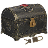 Vintage wooden treasure chest keepsake box for storing jewelry, souvenirs, and small personal keepsakes.