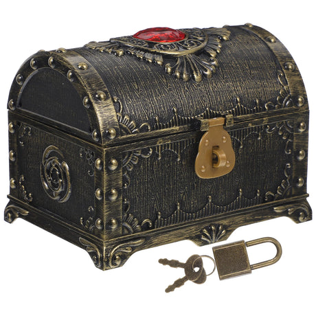 Vintage wooden treasure chest keepsake box for storing jewelry, souvenirs, and small personal keepsakes.