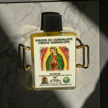Virgen De Guadalupe Wish Oil bottle for candle dressing, prayer ceremonies, and spiritual devotion.