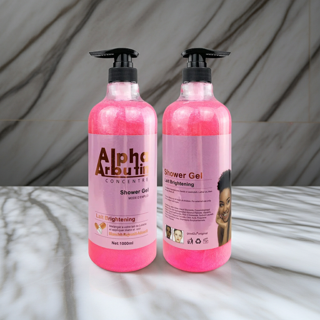 Vitamin C AHA Body Lotion & Shower Gel bottle for bright skin cleansing, body smoothing care, and everyday shower use.