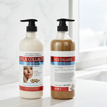 Vitamin C AHA Body Lotion & Shower Gel 1000ml bottles for daily exfoliating cleansing and skin brightening on white background.