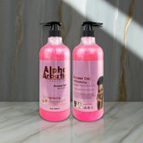 Vitamin C AHA Body Lotion & Shower Gel bottle for exfoliating moisture care, soft skin support, and routine body cleansing.