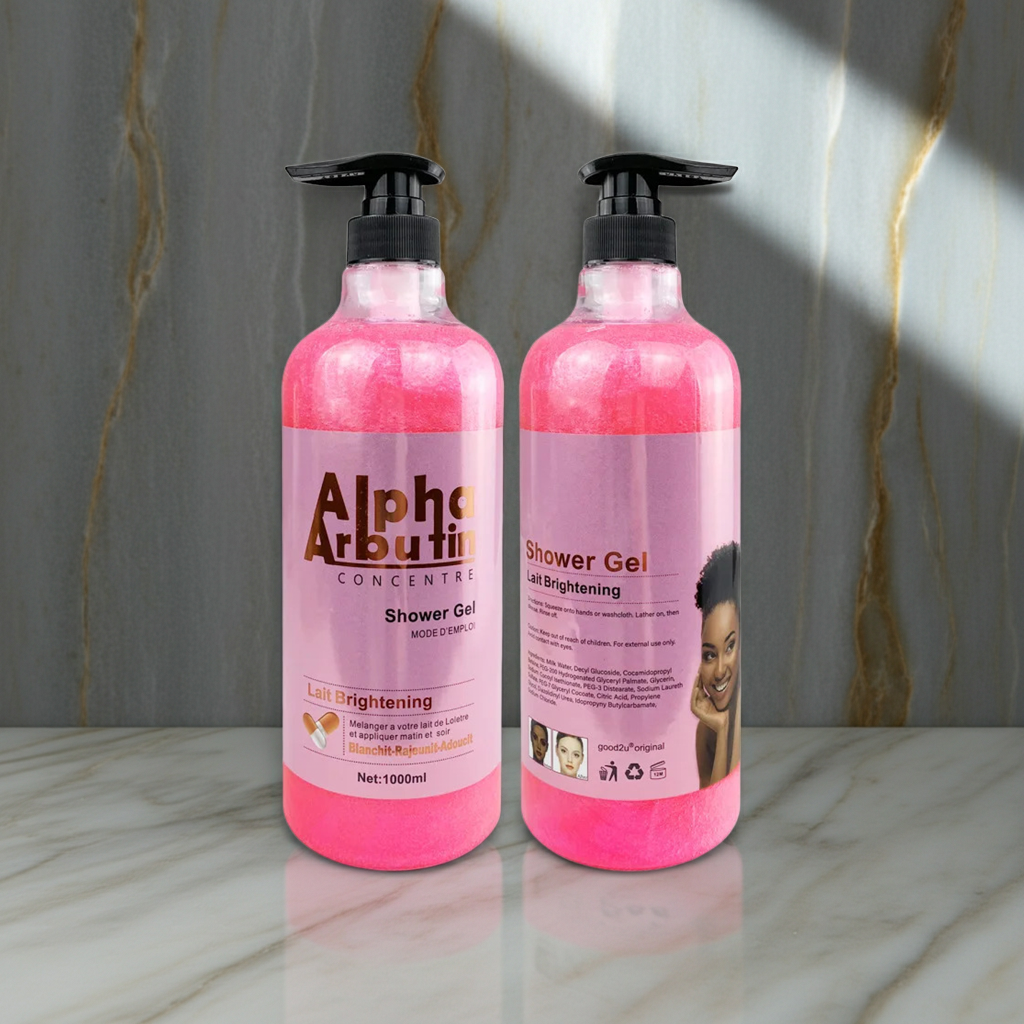 Vitamin C AHA Body Lotion & Shower Gel bottle for exfoliating moisture care, soft skin support, and routine body cleansing.