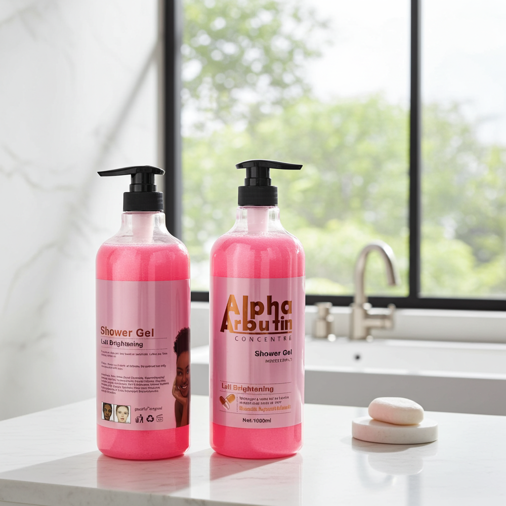 Vitamin C AHA Body Lotion & Shower Gel bottle for radiance and renewal support, daily body wash use, and skin care.
