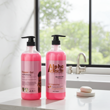 Vitamin C AHA Body Lotion & Shower Gel bottle for radiance and renewal support, daily body wash use, and skin care.