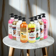 Vitamin C AHA Body Lotion & Shower Gel bottle for skin-renewing cleansing, exfoliating care, and routine body wash use.