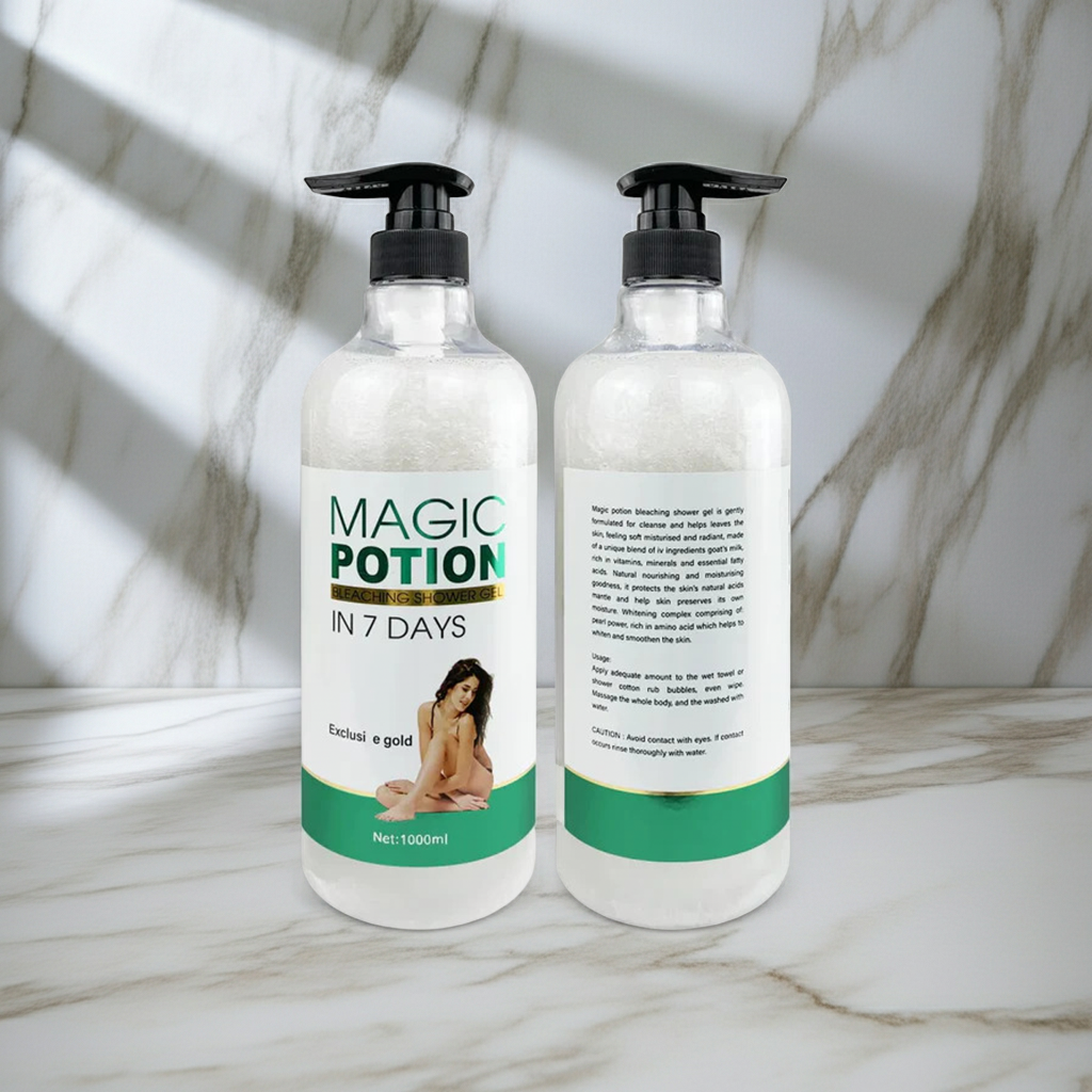 Vitamin C AHA Body Lotion & Shower Gel bottle for skin-smoothing body cleansing, daily exfoliating care, and shower routine use.