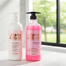 Vitamin C AHA Body Lotion & Shower Gel bottle for smooth and bright body cleansing, exfoliating care, and shower routine use.
