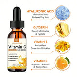 Vitamin C facial essence bottle for brightening dull skin, deep moisturizing, and improving uneven tone.