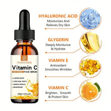 Vitamin C facial essence bottle for brightening dull skin, deep moisturizing, and improving uneven tone.